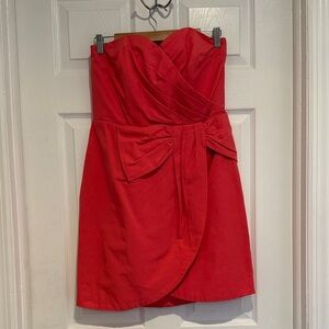 H&M Vibrant Coral Pink Strapless Mini Dress with Front Bow